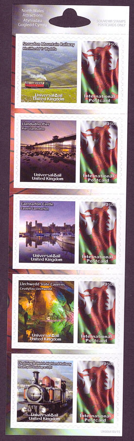 (image for) UK0064 North Wales Attractions Universal Mail Stamps Dated: 03/15